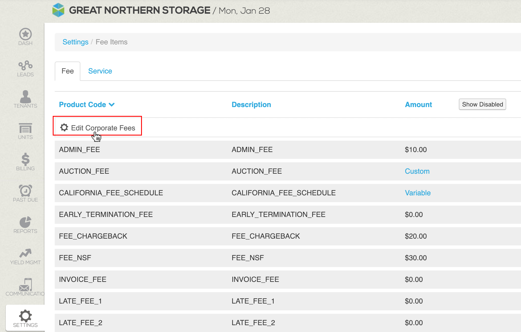 Fees and Services storEDGE