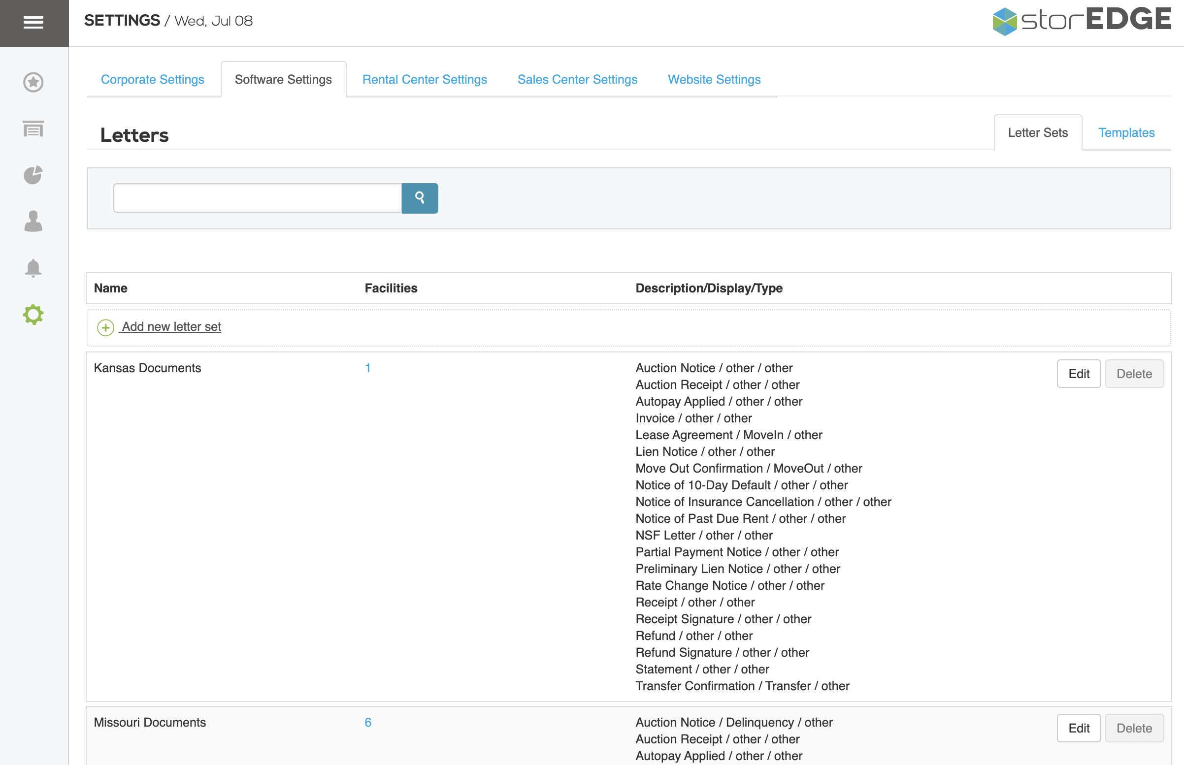 Corporate Documents Settings – storEDGE